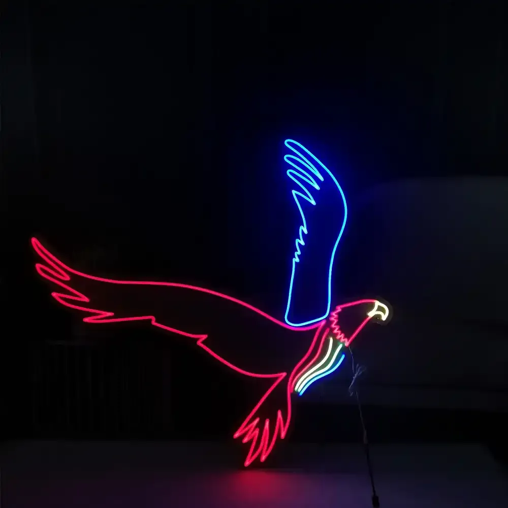 Multi-color LED neon eagle in blue and red, showing two flex colors in one design
